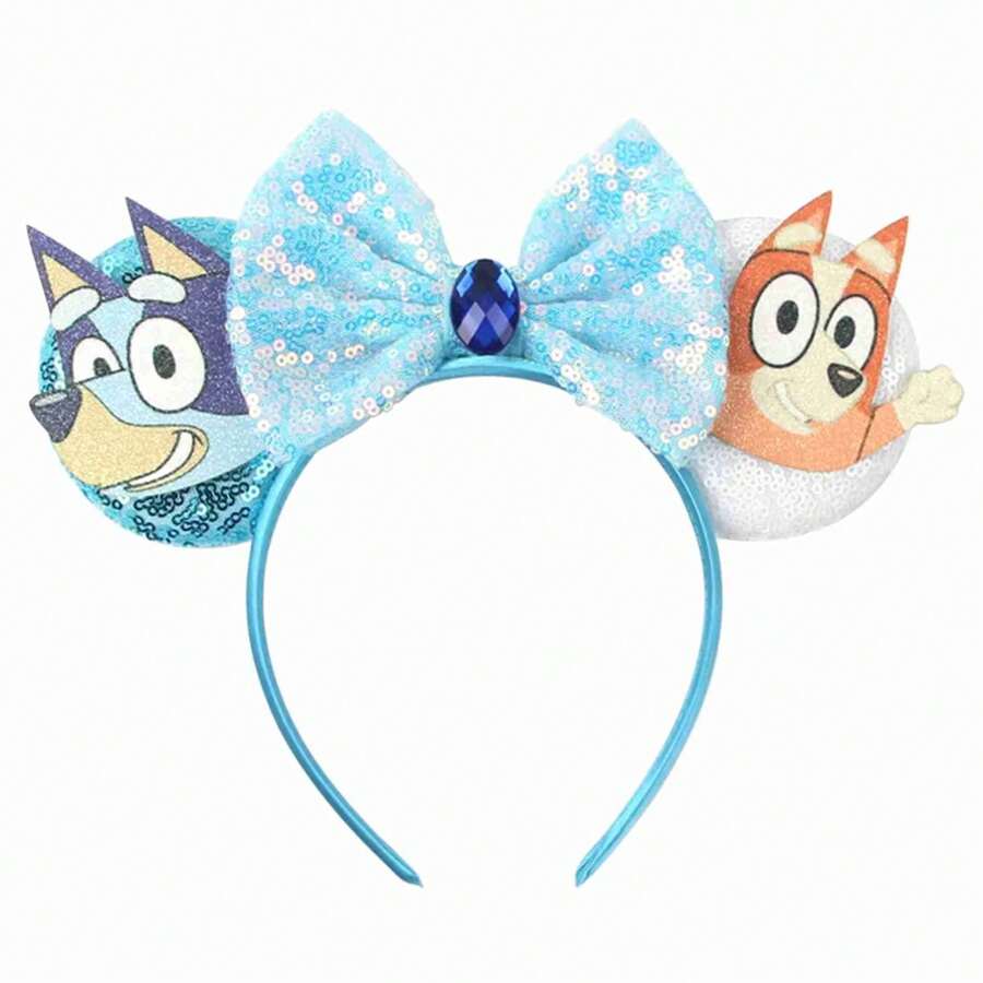 Bluey 1pc Blue Dog Soundwave Headband Birthday Party Hair Accessories Cute Bingo Ear Headband Amusement Park Headband
