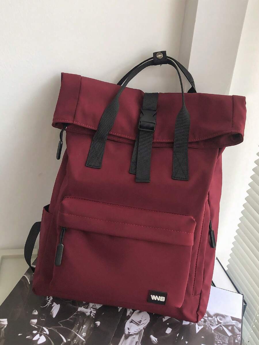 Mochila feminina funcional de cor sólida, 1 peça, adequada para deslocamentos e viagens, design minimalista, estilo casual e esportivo, mochila preta