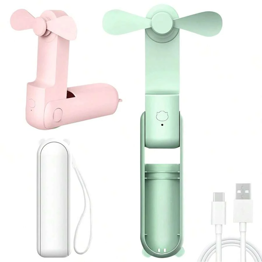 Tragbarer Miniventilatior, USB aufladbar, 3-stufig einstellbar, faltbarer Handventilator, geeignet für Frauen, Reise, Outdoor Benutzung im Sommer, Strand, Reise