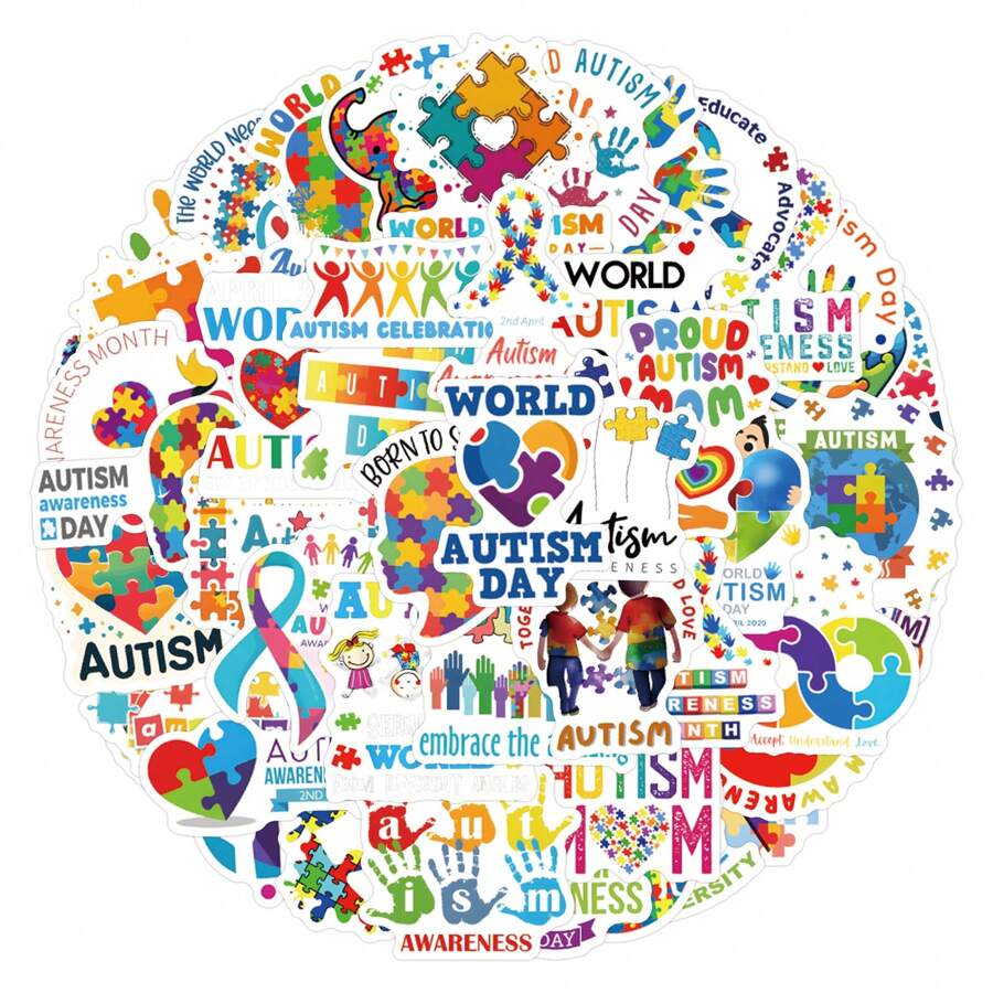 55 Piezas Pegatinas del Día Mundial del Autismo, Pegatinas de estado de ánimo, Pegatinas de aliento, Pegatinas de vinilo, Paquete de pegatinas estéticas para laptop, Pegatinas para monopatín, Pegatinas para botellas de agua, Pegatinas para cuadernos
