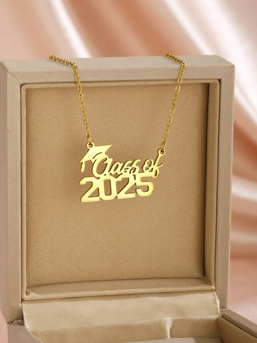 1pc Graduation Hat For The Year 2025 Necklace Stainless Steel Gold Color Sandblasted Necklace For Boys Girls Classmates Friends Graduation Gift