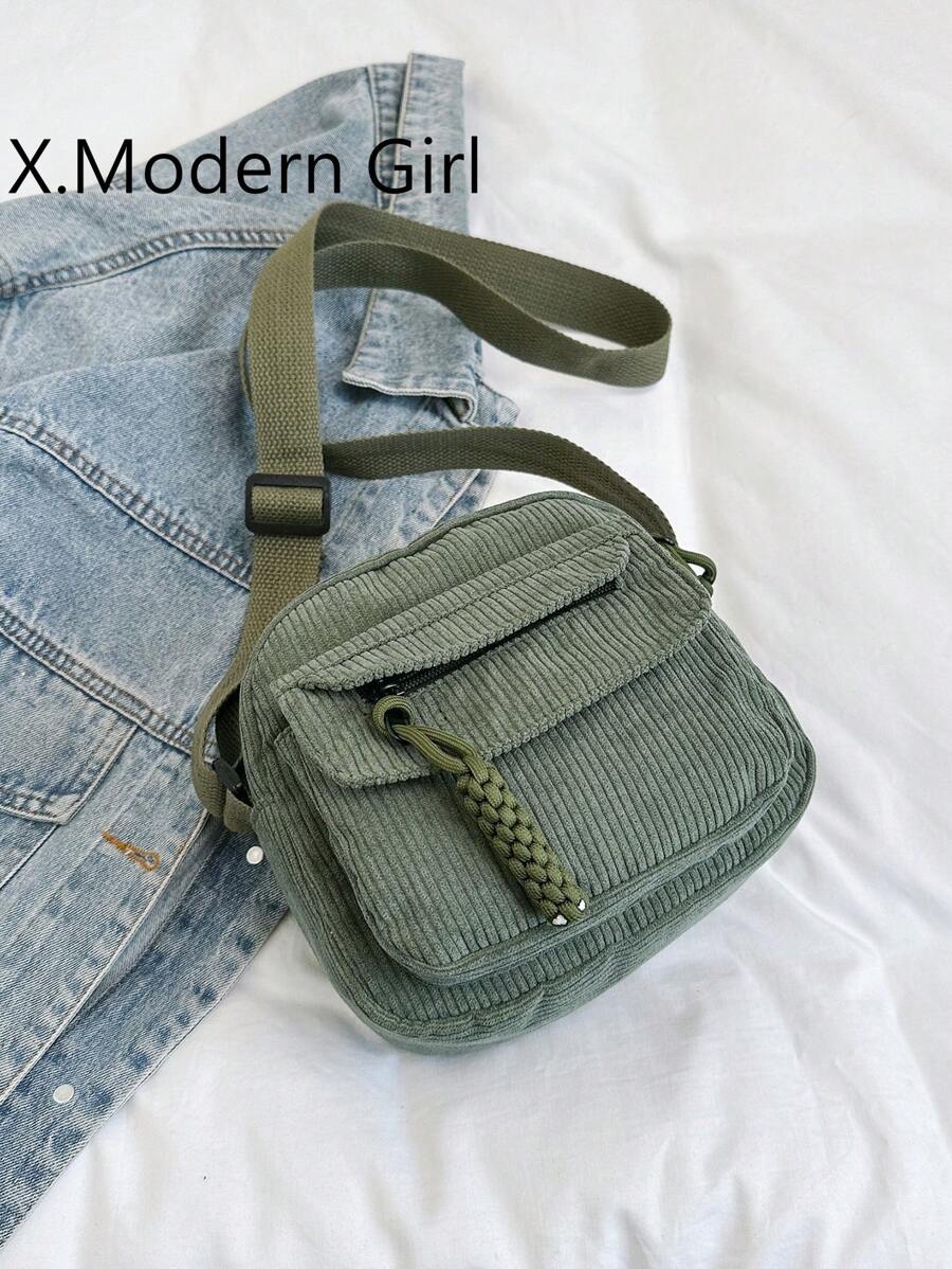 1pc Solid Color Multi-Pocket Mini Corduroy Handbag, Zipper Closure, Fashion Simple & Versatile Crossbody Bag Suitable For Daily Use By Women