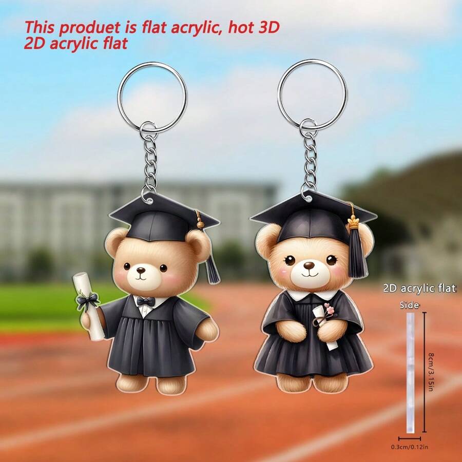New Creative Graduation Season Bear 2D Acrylic Pendant Car Key Pendant Holiday Decoration Props