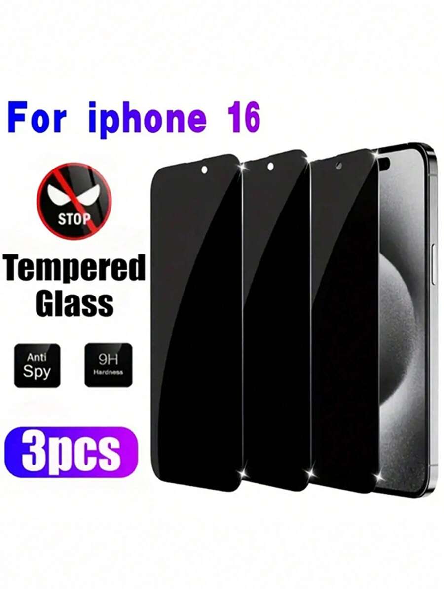 2pcs Privacy Protection Full Screen Tempered Glass Protective Film Compatible With Apple 16 Pro Max 15Promax 15Pro 14Promax 13 12 11 With Black Edge Silk Screen Anti-Peeping Full Screen Mobile Phone Protective Film Gift For Birthday, Family, Friends Anti-Spy, Phone Screen Protector, Phone Accessories