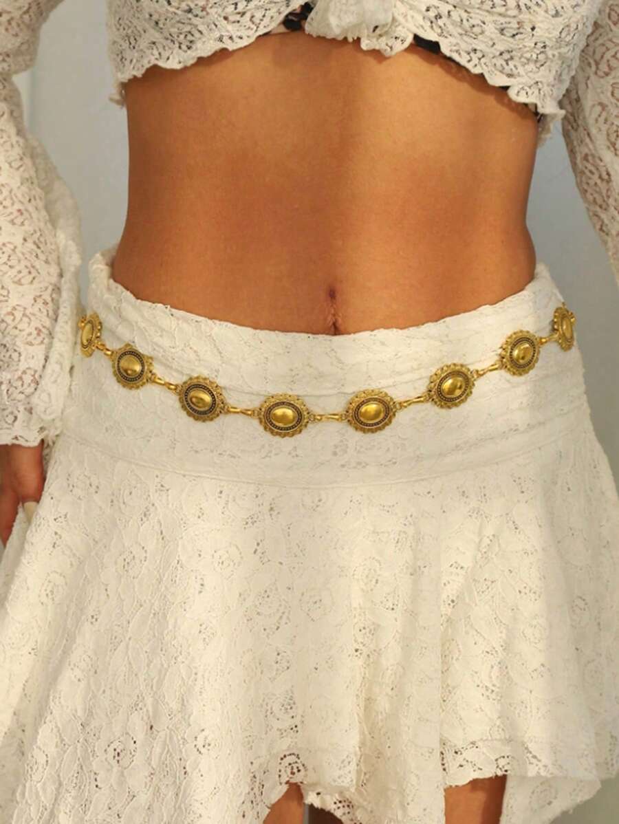 1 Stück vintage geschnitzter bohemian Stil Metall Kette Gürtel, modische Taillenkette, Dekoration geeignet für Frauen, Strandparty, Zusammenkünfte, sexy Darstellung, Geschenk für Freundinnen und Freunde
