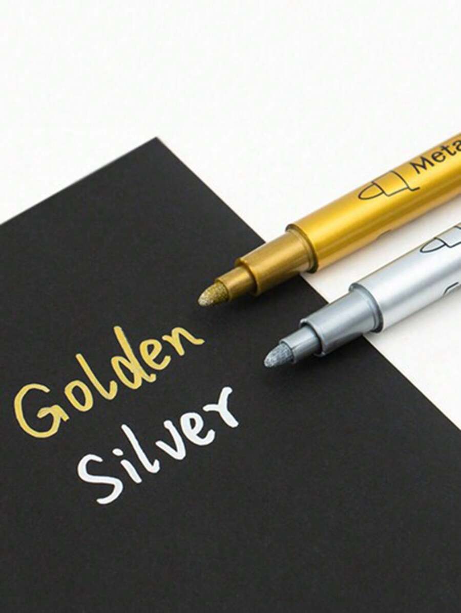 2 Stück/6 Stück Gold + Silber Metallmarker Stifte, geeignet für jedes Material, zum Bemalen von Hand, Zeichnen von schwarzen Karten, Graffiti, Basteln, Journal, Marker für den Schulanfang