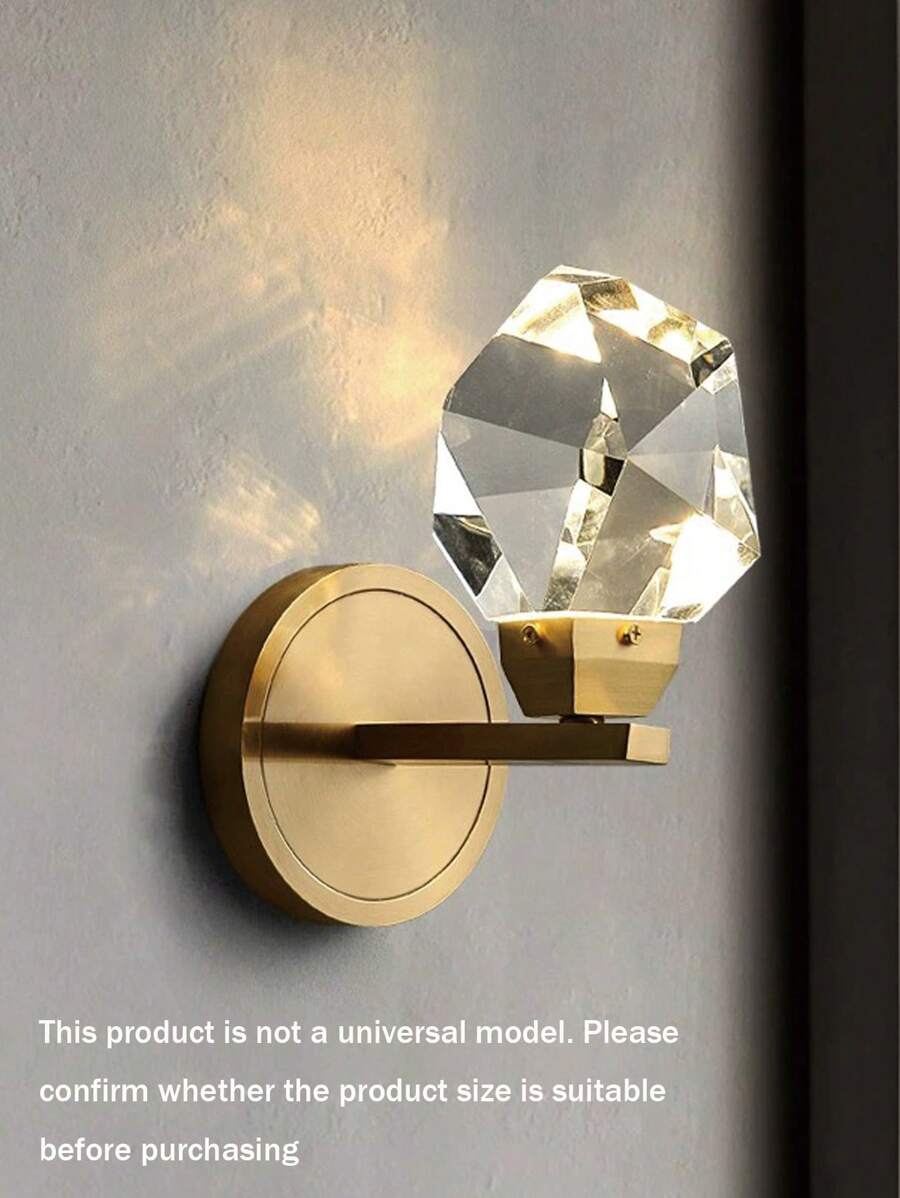 1PC Golden Crystal Wall Sconce, LED Crystal Wall Sconce For Bedroom/Living Room/Office/Coffee Shop Home Decorative Wall Sconces, Room Decorative Lighting
