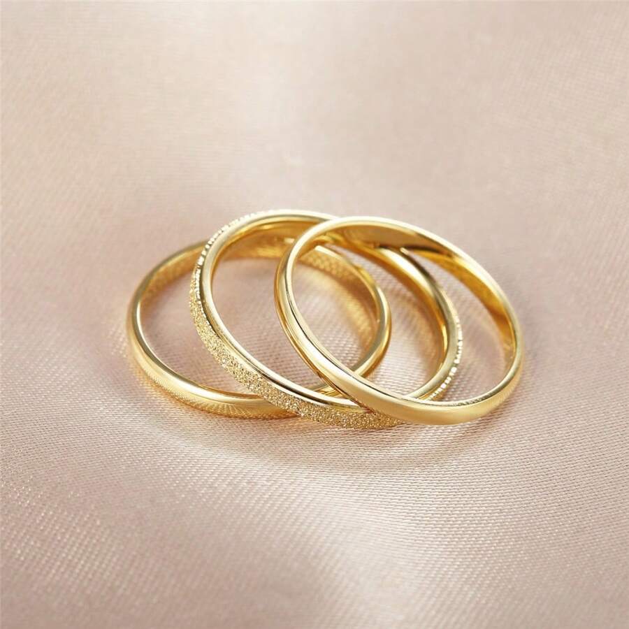 3pcs Minimalist Stainless Steel Plain Band Rings, Elegant & Jewelry Rings For Women, 18K Gold Plated Luxury Knuckle Rings, Birthday Gift