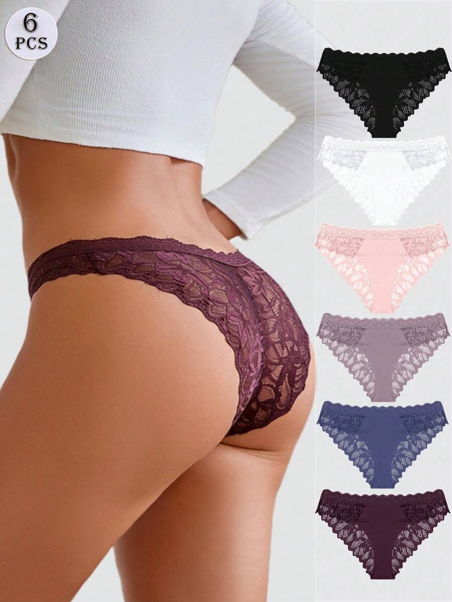 FINETOO 6 piezas de bragas de bikini sexy con recortes de encaje calados para mujer