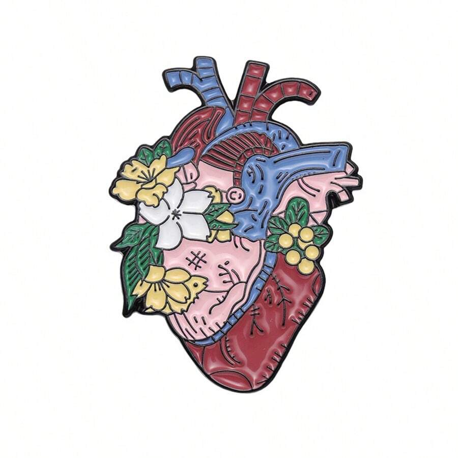 1 pieza Broche con forma de corazón de aleación de zinc con patrón floral esmaltado, accesorio para vestir para uso diario