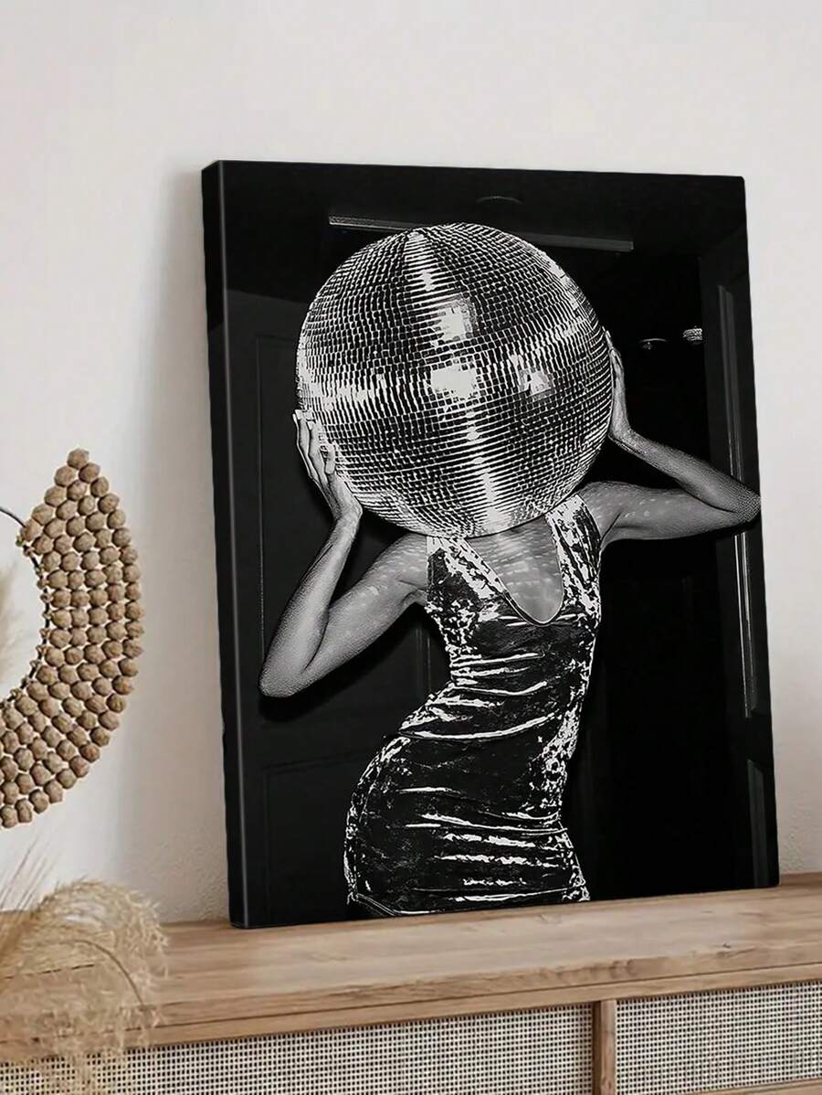 1pc, Party Canvas Decoration, Funny Disco Wall Arts, Idea Gift, Disco Ball Light Picture Poster Printing, Home Decor Painting For Living Room, Bedroom, Bar,Optional Frame