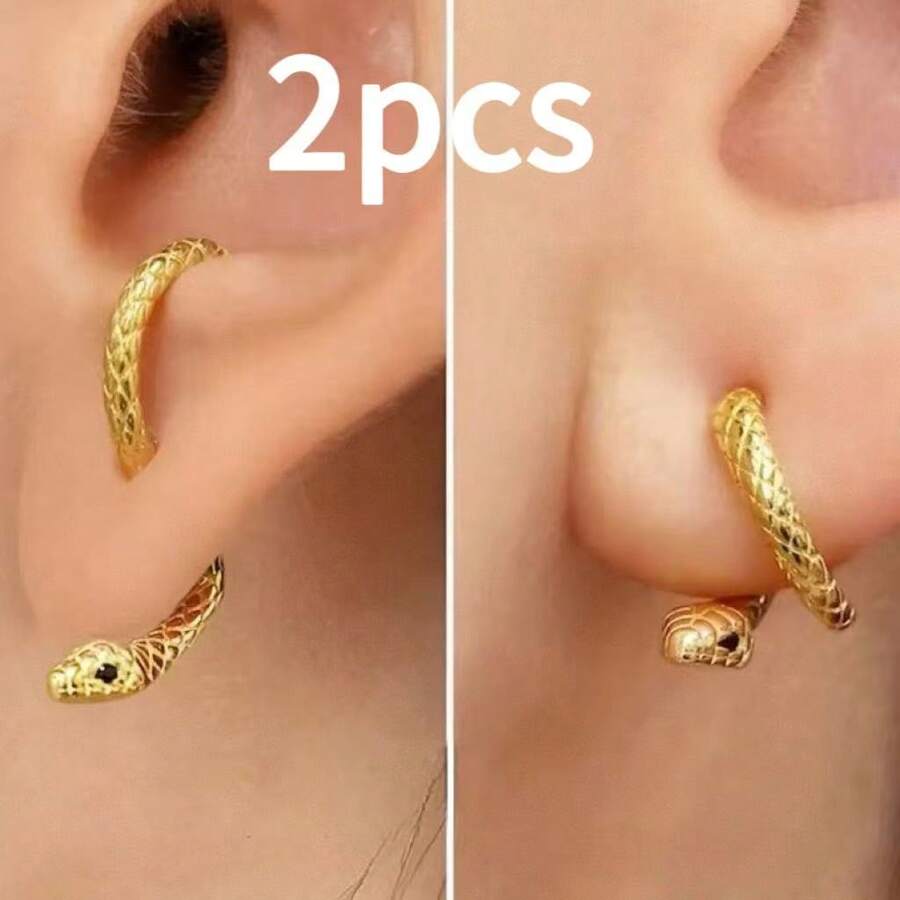 1 par de pendientes únicos diseñados con serpiente de cobre, con múltiples estilos de uso, pendientes de moda minimalistas para mujeres