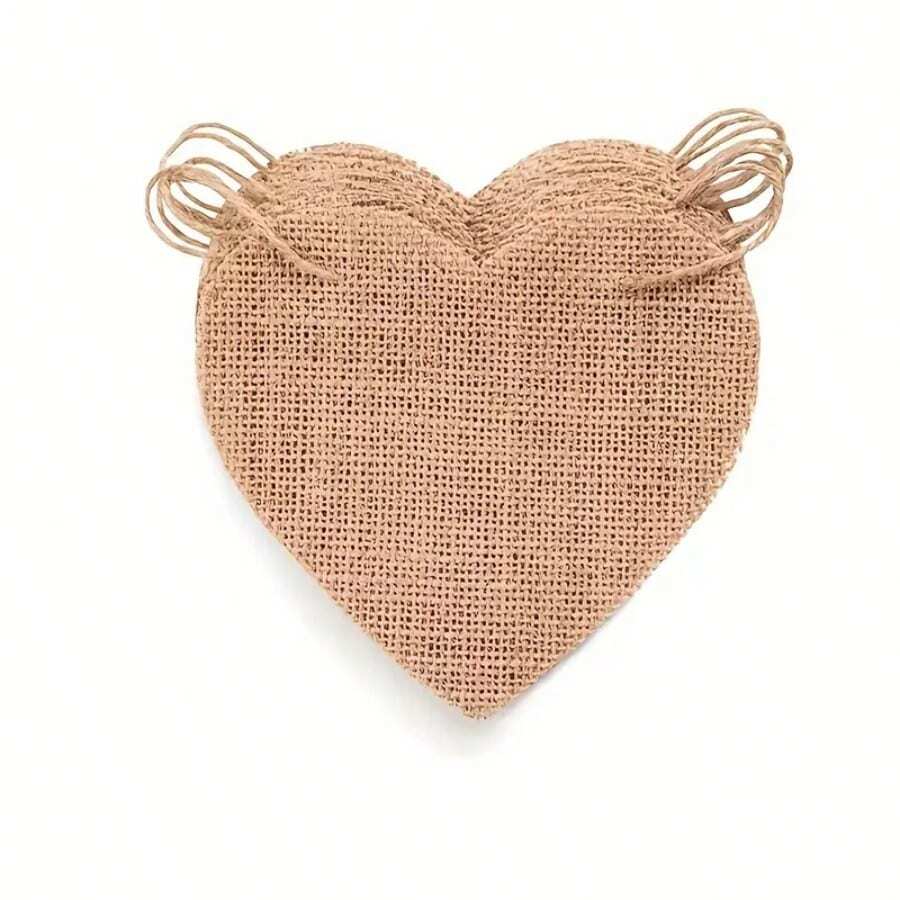 Rustic Burlap Heart Hanging Banner Natural Jute Fabric Wall Decor For Weddings, Birthdays, Housewarmings More Versatile Indoor/Outdoor Use, Rustic Event Decoration|Heart Shape Design|Natural Jute Material Burlap Flags For Home Decor Tapestry Room Decor Birthday Decorations Party Decorations