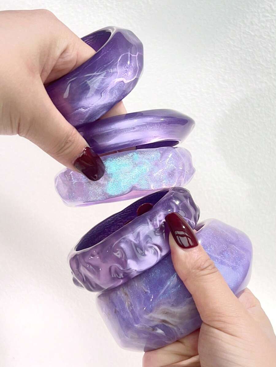 1 pieza Pulsera gruesa asimétrica morada, con volantes deslumbrantes y sensuales, adecuada para mujeres, accesorio ideal para ocasiones de fiesta
