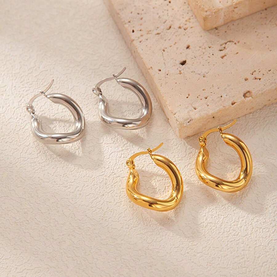 1 Paar einzigartige verdrehte Edelstahl Ohrringe, minimalistisch eleganter Luxus Modeschmuck für Frauen