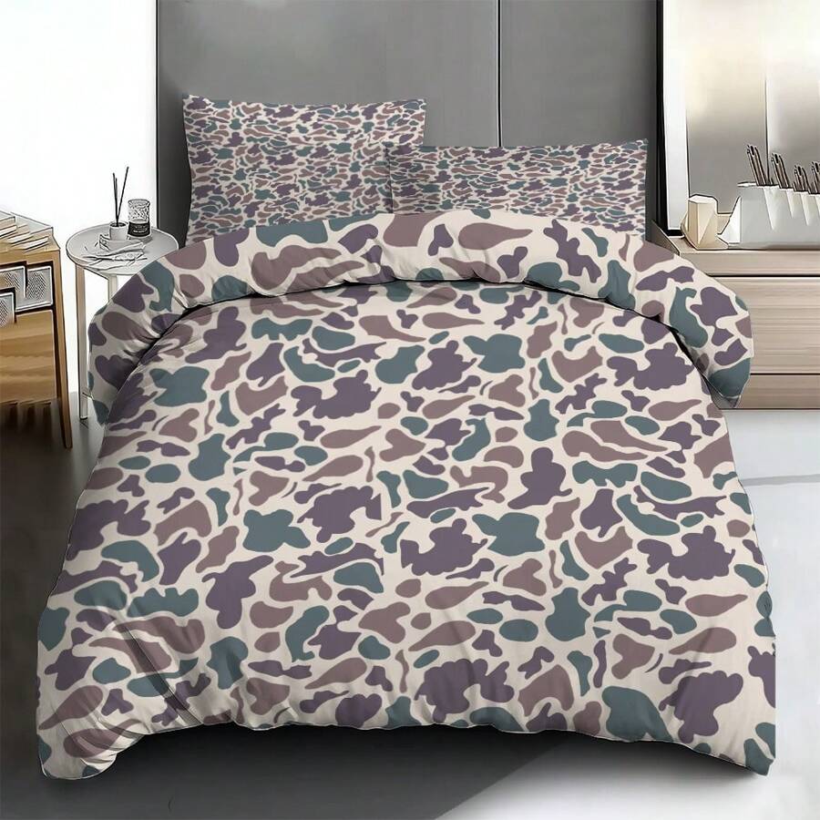 3PCS Camouflage Pattern Bedding Three-Piece Set (1 Duvet Cover + 2 Pillowcases, No Core). Printed Bedding Set, Soft And Comfortable, Suitable For Bedroom And Guest Room Use.