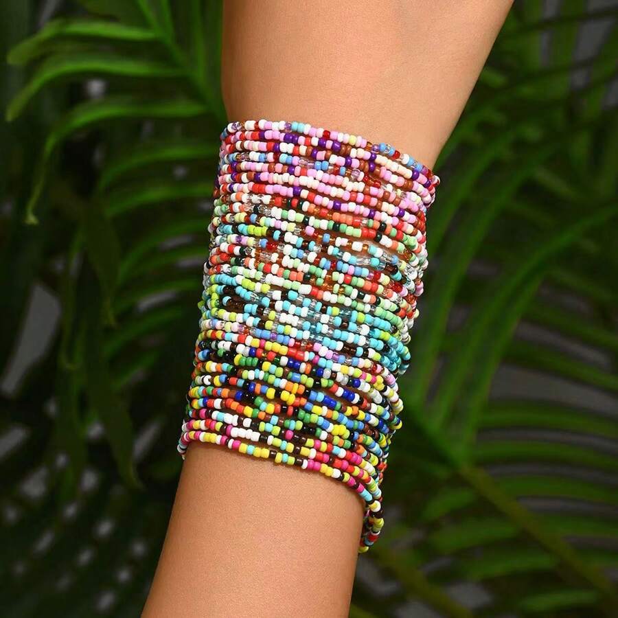 1 Set Fashionable Summer Multi-Layer Colorful Rice Bead Bracelet Jewelry Set, Unique Design, Premium Quality, Elegant