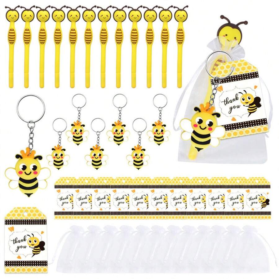 12 sets de llavero y bolígrafo con diseño de abeja, ideal como regalo de cumpleaños, para el aula o como aprecio a los empleados de una empresa
