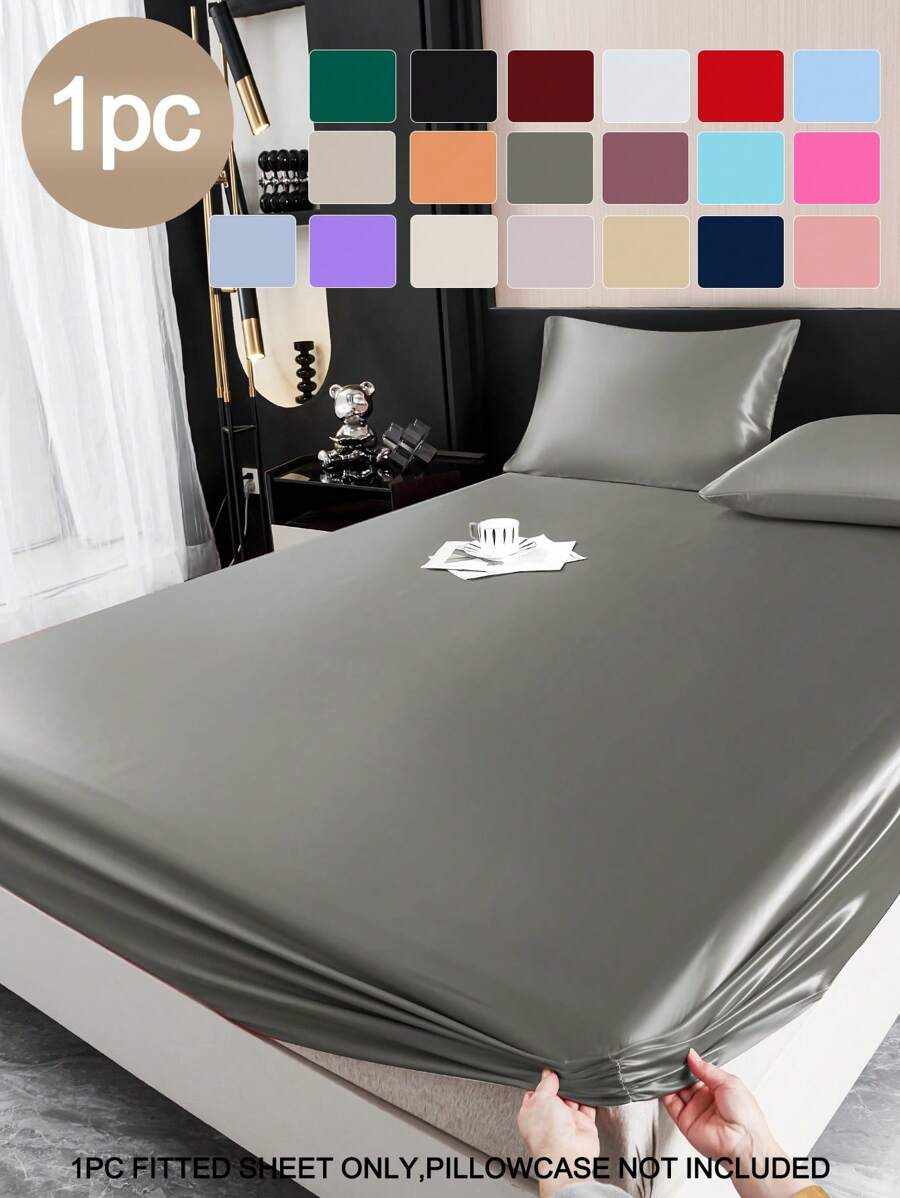 1 Stück einfarbiges dunkelgraues Satin Spannbettlaken, seidenähnlich, mit 1 Spannbettlaken, Matratzenauflage für Valentinstag, Bettwäsche Set modern, weich für Haushalt in King, Queen, Voll oder Einzelgröße, Bettbezug mit tiefer Tasche bis zu 30 cm, atmungsaktiv, knitterarm, besser für den Schlaf, maschinenwaschbar