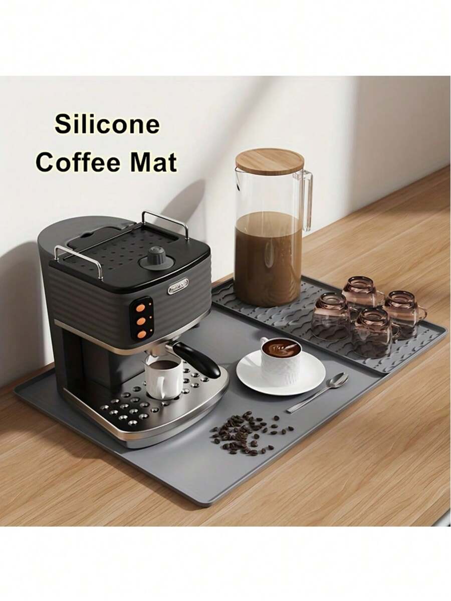 1 Stück Hochwertige Silikon-Kaffeematte - Auslaufsicher, leicht zu reinigen, rutschfeste Oberfläche, ergonomisches Design, geeignet für Espressomaschinen, Kaffeetische, Kaffeebar-Matten in Haushalten, Großküchen, Bars und Hotels.