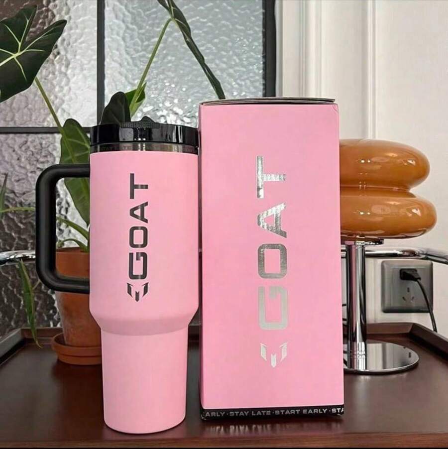 Bidón de 1,2 litros con asa y cubierta de hierba, botella de agua de viaje 100 % a prueba de fugas, vaso térmico de acero inoxidable, ideal para bebidas frías y calientes. Vaso con pajita de acero inoxidable 304 de gran capacidad, ideal para deportes de bicicleta.