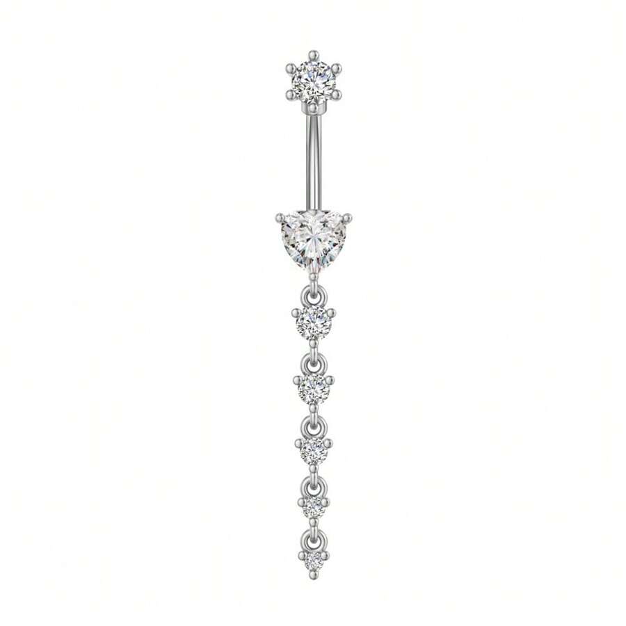 1pc Thick 0.03μ White Gold Plated Copper Zirconia Heart Shaped Stylish Sexy Belly Button Ring