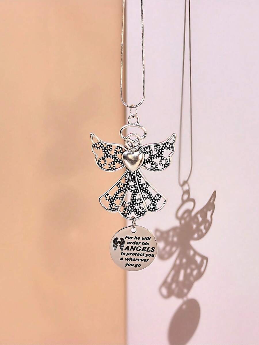 1pc Angel Car Rearview Mirror Hanging Decoration, Engraved "Where You Go, His Angel Protects You", Gift