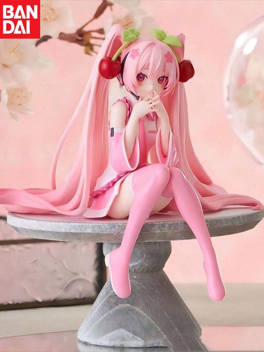 bandai Bandai New Figurine, Anime Character Toy Pink Cherry Dress Decoration Cute Cartoon PVC Action Doll Model, Anime Style Desktop Decoration - Pink And White Random Flower Patterns, Red Bow And Heart-Shaped Details - Game Environment, Office