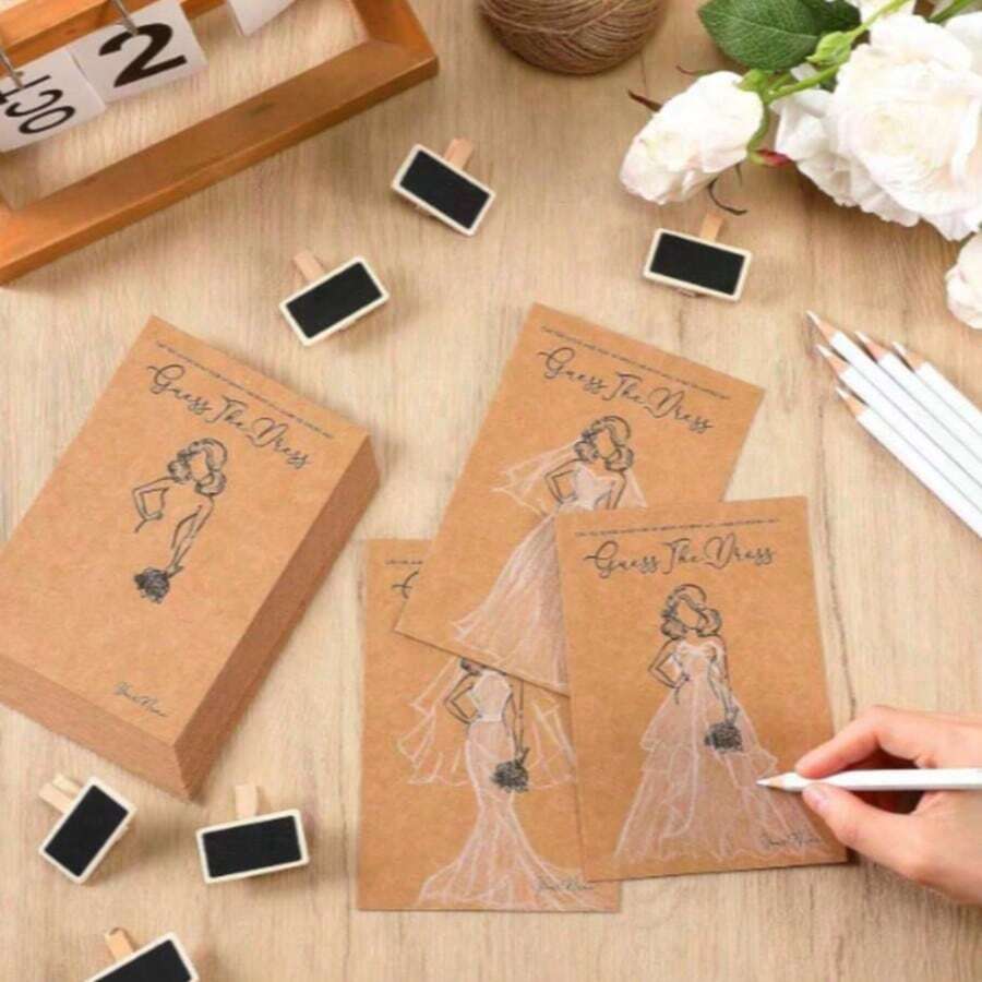 10 Conjuntos de Jogos de Chá de Panela para Noiva, incluindo Cartas de Jogos de Chá de Panela e Lápis Solúveis em Água, Decorações de Casamento Divertidas, Ideias e Suprimentos para Festa