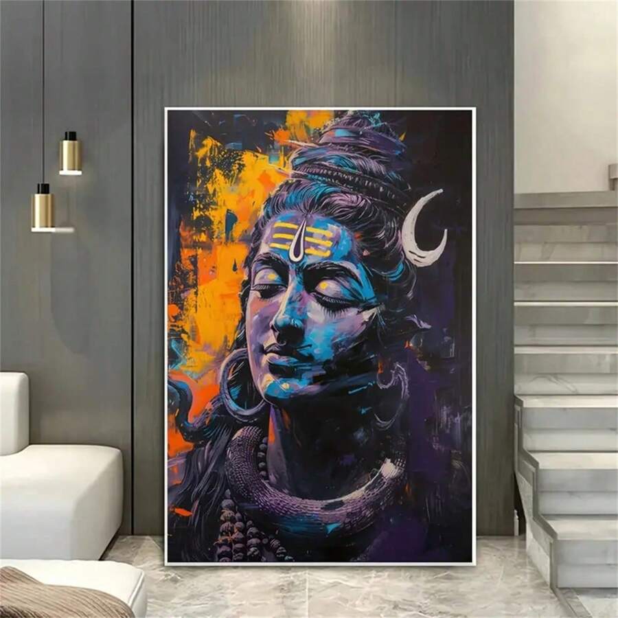 1 pièce Impression sur canevas d'art abstrait moderne de Shiva, décoration murale pour salon et chambre à coucher. Tapisserie murale pour chambre à coucher, avec option d'encadrement