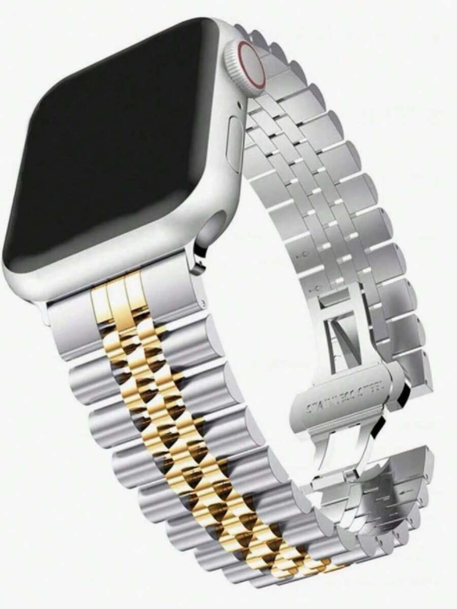 Edelstahlarmband für Frauen und Männer, 5-Perlen solides Metallarmband mit Schmetterlingsverschluss, kompatibel mit Ultra/SE/10/9/8/7/6/5/4/3/2/1 Serien, 38mm/40mm/41mm/42mm/44mm/45mm/46mm/49mm, strapazierfähiges Modearmband für den täglichen Gebrauch und geschäftliche Anlässe