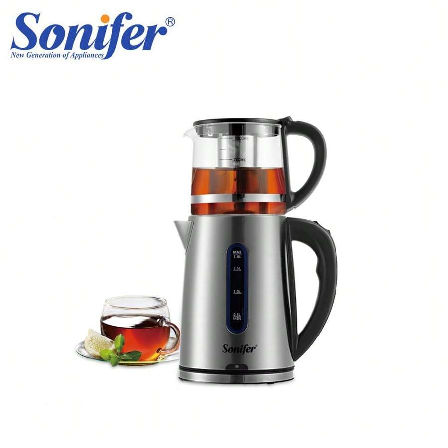 SONIFER Sonifer Elektrischer Wasserkocher - 1L Glas Teekanne, 1,8L Edelstahl Wasserkocher, automatische Abschaltung, Überhitzungsschutz, 1500W schnelle Erwärmung, ideal für Zuhause und Bürogebrauch