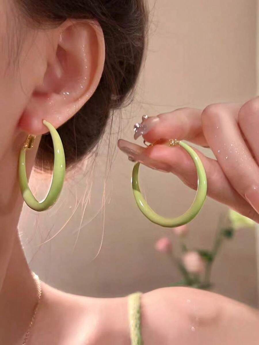 1 paire de boucles d'oreilles anneaux verts matcha couleur bonbon mate, accessoires de mode pour femmes et filles, boucles d'oreilles haut de gamme