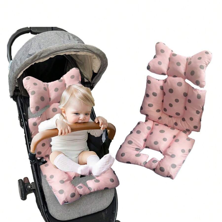 Seat Cushion Pad For Baby Stroller Soft Liner Cushion Breathable, Air Mesh Universal For Jogging Stroller Baby Car Seat Cushion Pink Dots