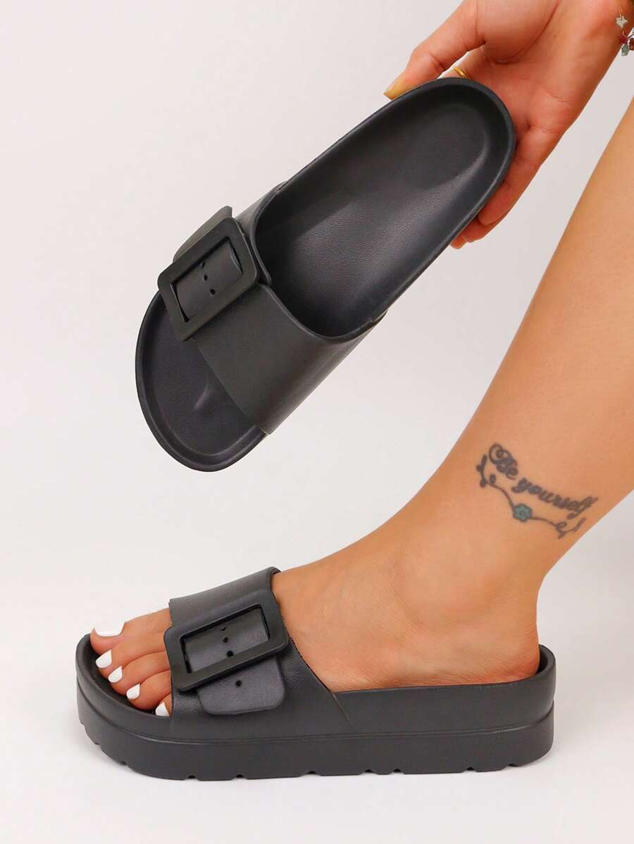 pueenb Women's Thick Bottom Slippers - Adjustable Buckle Design, Secure Fit, Casual Relaxation Design, All-Day Comfort, Suitable For Indoor And Outdoor Wear, Black, Suitable For Beach And Pool Activities - Designed Specifically For Women