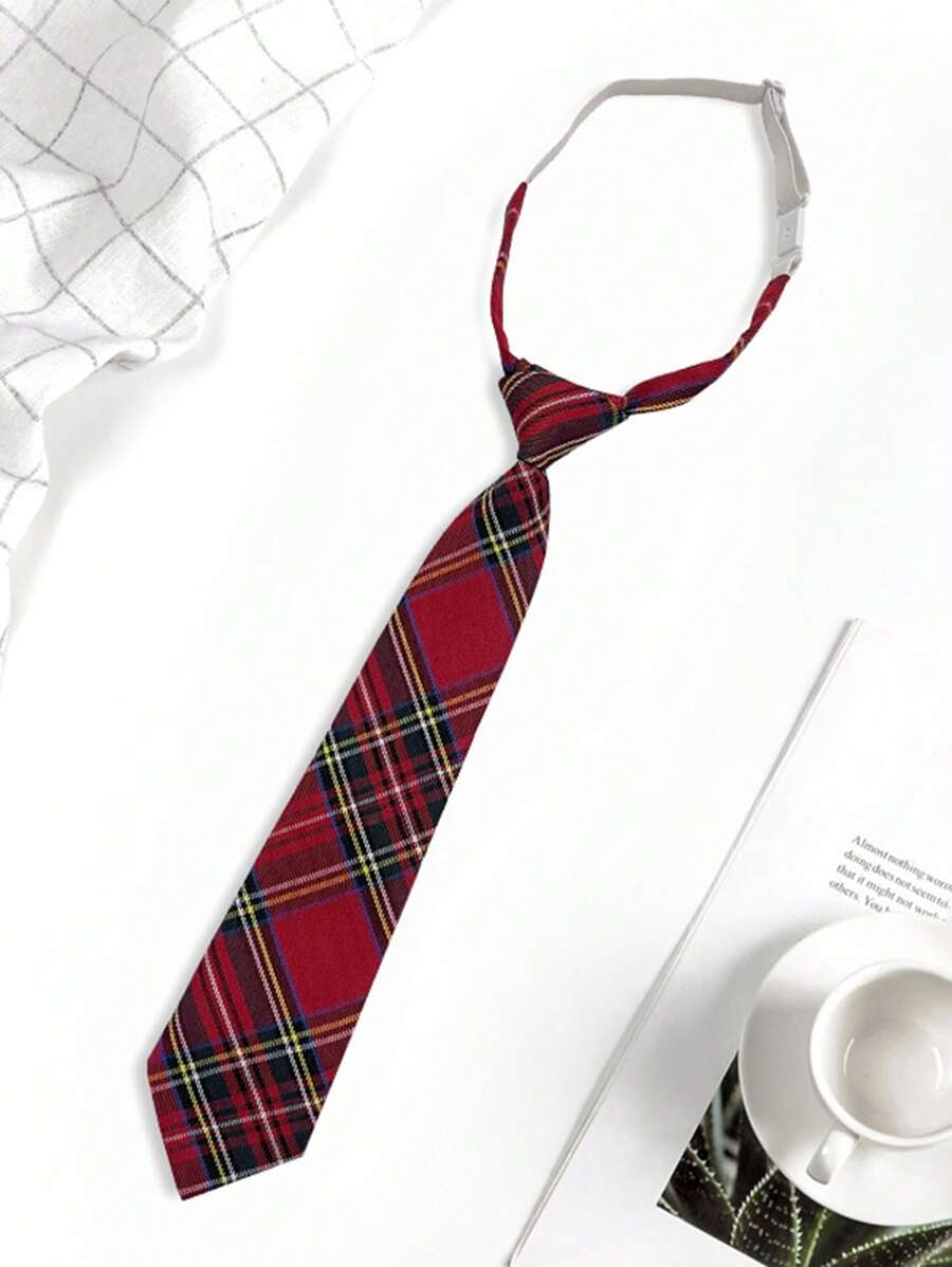 1pc Tie And Bowtie Set, Korean Japanese Style Uniform Accessories, Checkered Bowknot, Suitable For School, Party, Daily Use, Back To School