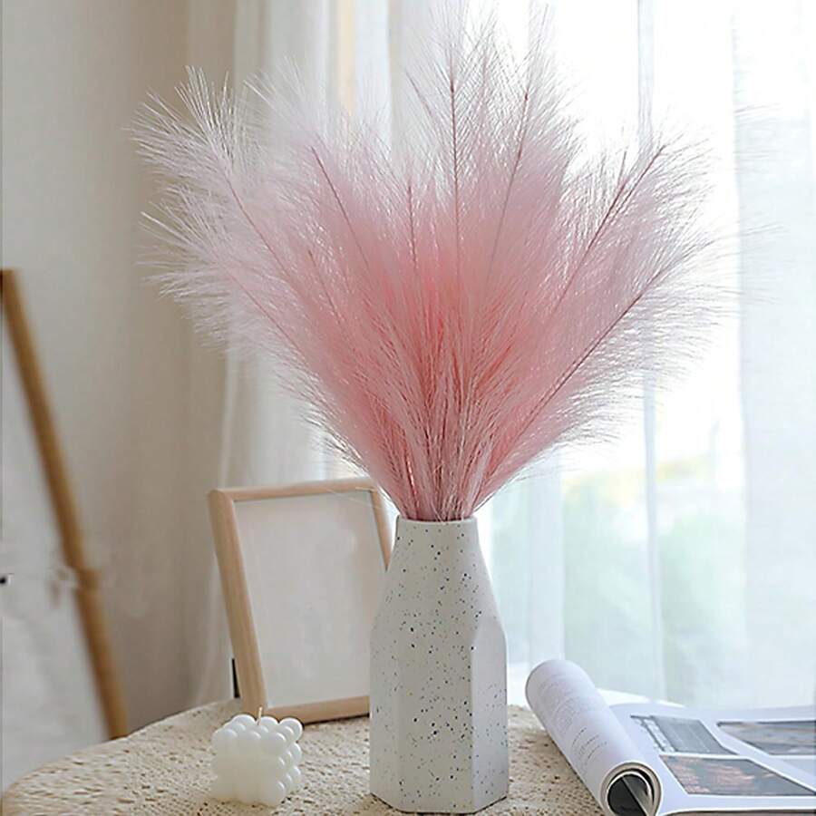 3 pièces/12 pièces Décoration de pampas rose, décoration de salon, pampas artificiels rose pâle faux petits et moelleux boho, décoration de mariage et de fête, remplissage de vase, décoration d'automne