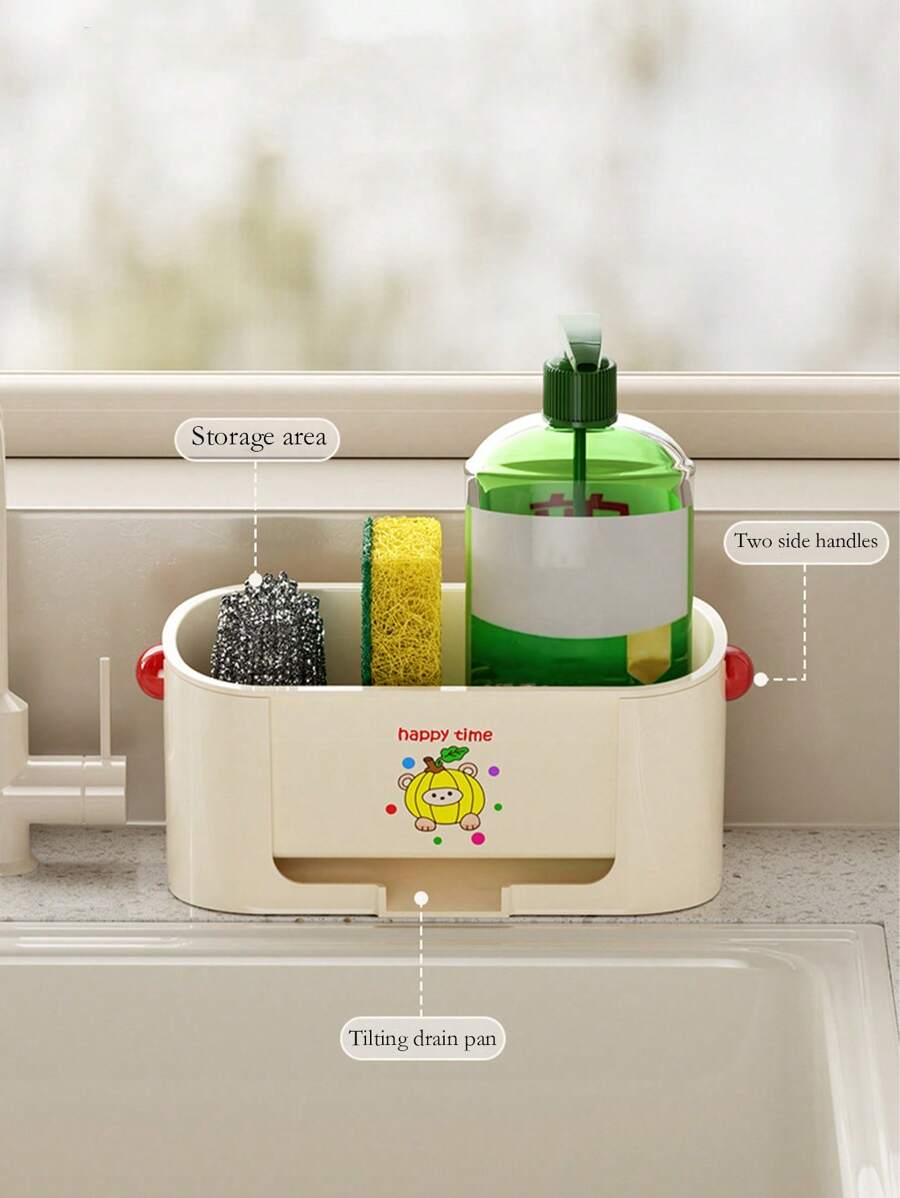 1pc Kitchen Sink Organizer Caddy, Multipurpose Cleaning Tools Storage Box For Sponge, Cloth, Steel Ball, Pot Brush, With Drainage Rack, Large Capacity Countertop Storage Rack, Creative Kitchen Storage Box