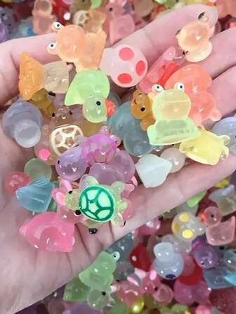 50pcs Luminous Resin Miniature Animals, Glow In The Dark Duck, Dolphin, Frog, Rabbit, Turtle Figurines, Stake Mount, No Electricity Needed, With For Garden, Party, Micro Landscape, Aquarium, Dollhouse Decor