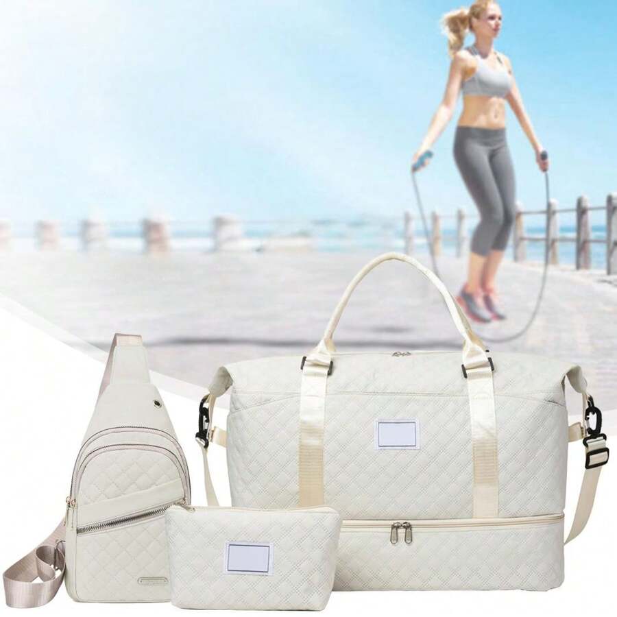 3 Piece New Large Capacity Multi Functional Tote Bag Shoulder Crossbody Bags Set, Beautiful And Practical, Fashionable Women's Handbag, Combining Practicality And Fashion, Ideal For Office, School, College, Vacation, Travel - Beige/Black/Pick