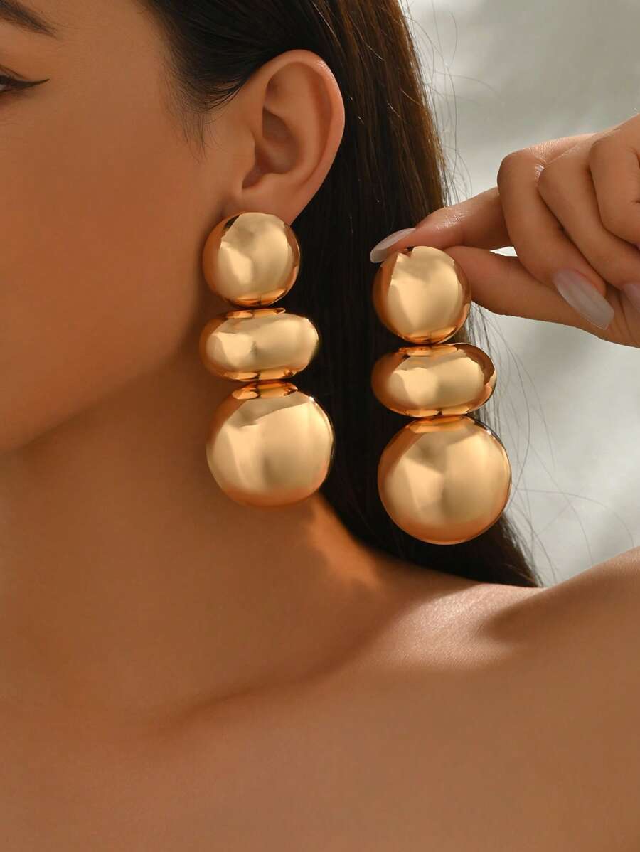 1 paire de boucles d'oreilles pendantes rondes classiques brillantes et élégantes à motif géométrique pour femmes, convenant pour un usage quotidien, de vacances ou de fête