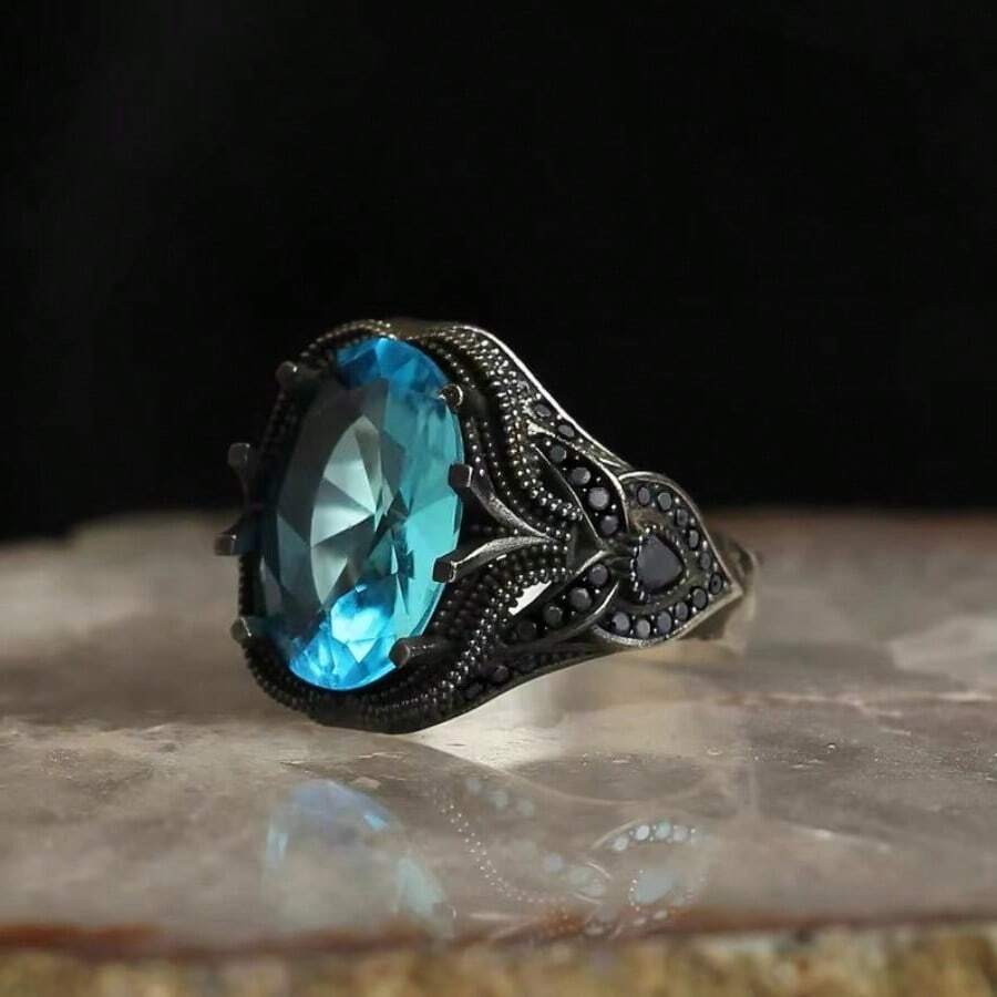 1 pieza Anillo de aleación con incrustación de circonita, estilo vintage a la moda para hombre, adecuado para el Día de San Valentín, vacaciones, trayecto, citas, fiestas, bodas, compromisos, propuestas, y como regalo para esposa, novia, madre en cumpleaños, aniversario, Año Nuevo