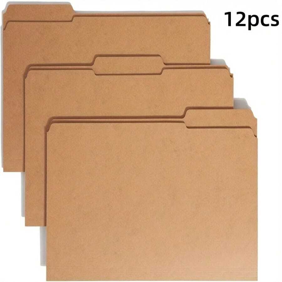 12pcs Legal File Folders, Reinforced 1/3 Cut Tab, Letter Size, Kraft Paper,Back To School,School Supplies
