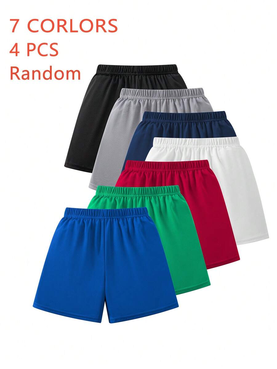 4pcs Kids & Toddler Boys 7 Assorted Color Mesh Sports Shorts, Suitable For Daily Training, Basketball