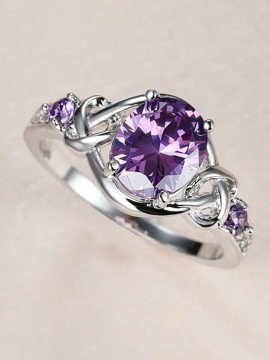 1 pieza Anillo de zirconia cúbica bonito para mujeres para boda, compromiso, aniversario, fiesta, joyería, regalo del Día de San Valentín