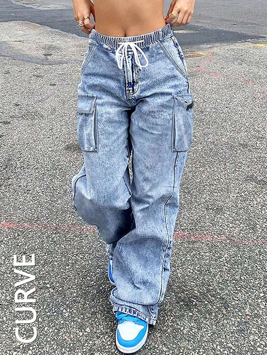 Women's Plus Size Pocketed Loose Straight Leg Jeans