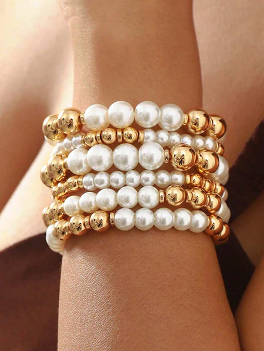 Set de 8 piezas Pulseras elegantes y de moda con cuentas en forma de cruz y corazón, pulsera tejida multicapa adecuada para vacaciones, fiestas, citas y uso diario