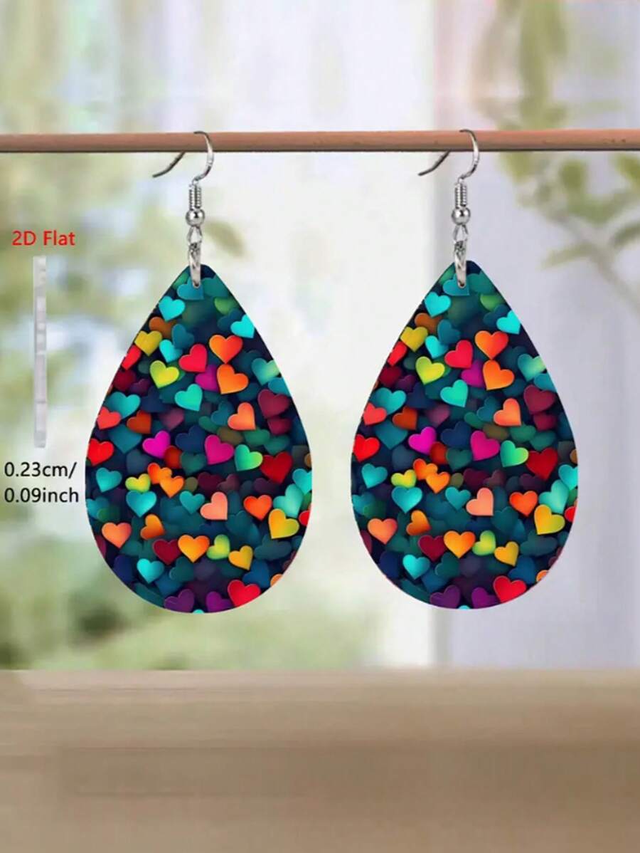 1 Coppia di orecchini a forma di cuore in acrilico nei sette colori, con un'atmosfera giocosa ed elegante, adatti per uso quotidiano di uomini e donne, feste di compleanno e regali di San Valentino
