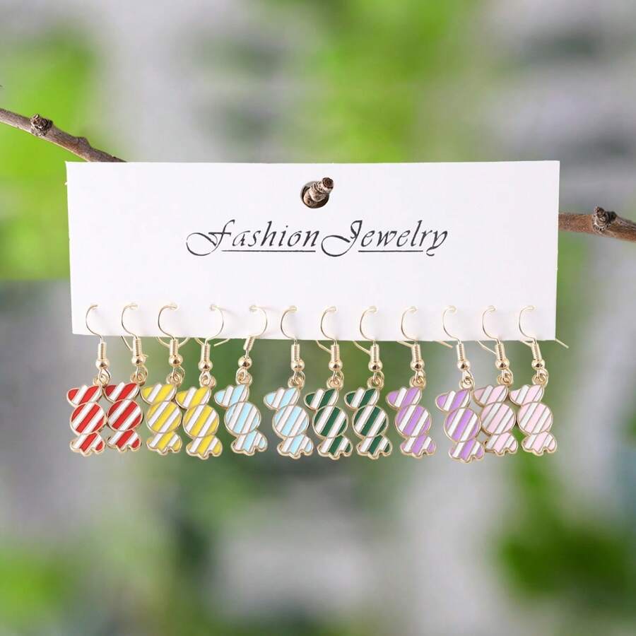 6 Pairs Cute Mini Food & Candy Charm Hoop Earrings, Holiday Gift, Party Favor For Women And Girls