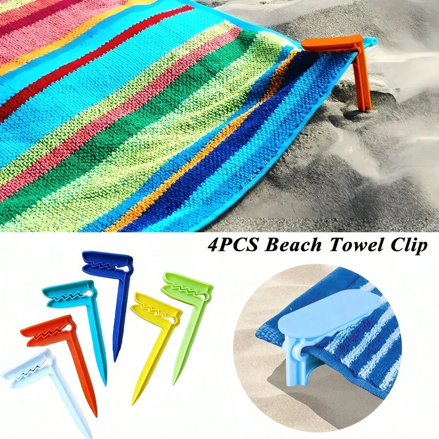 4pcs Heavy Duty Plastic Beach Towel & Blanket Clips - Strong Fixing On Sand, Water, Grass For Camping, Picnic, Pool Use